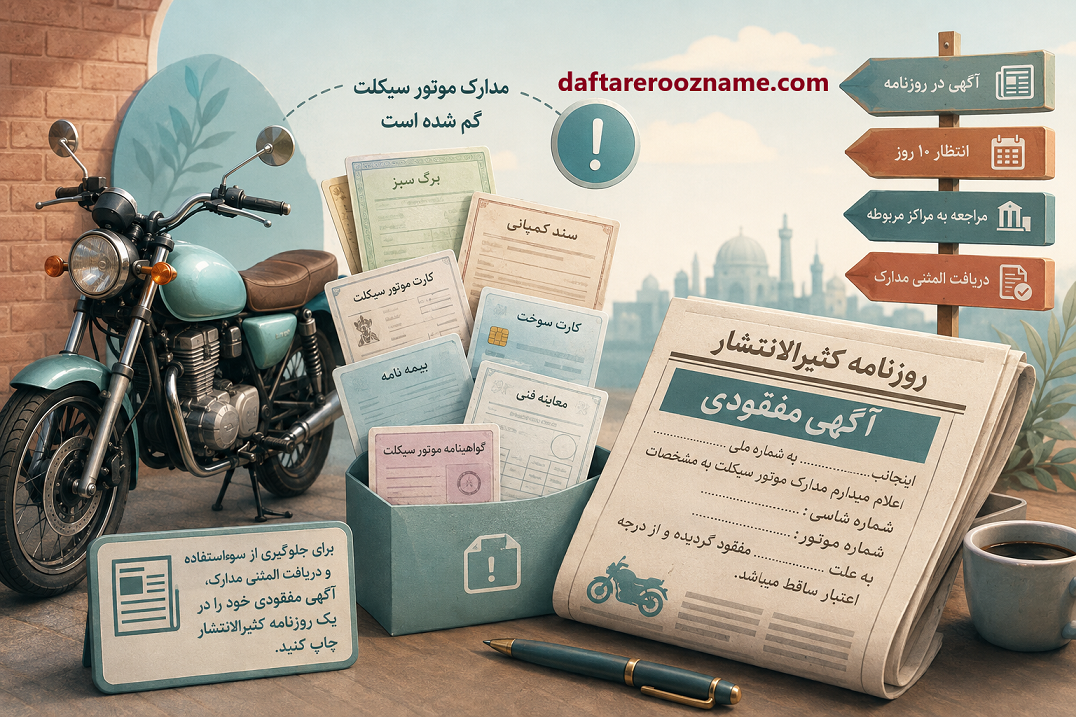 گم شدن مدارک موتور سیکلت