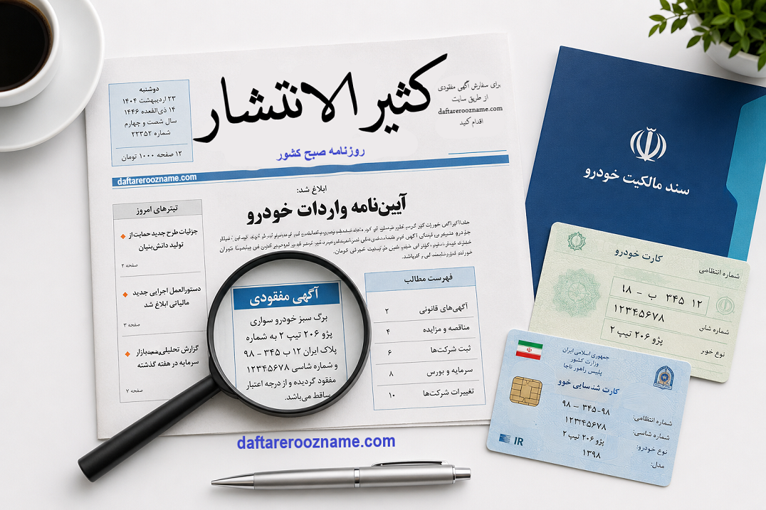 آگهی مفقودی باید کدام روزنامه چاپ شود؟